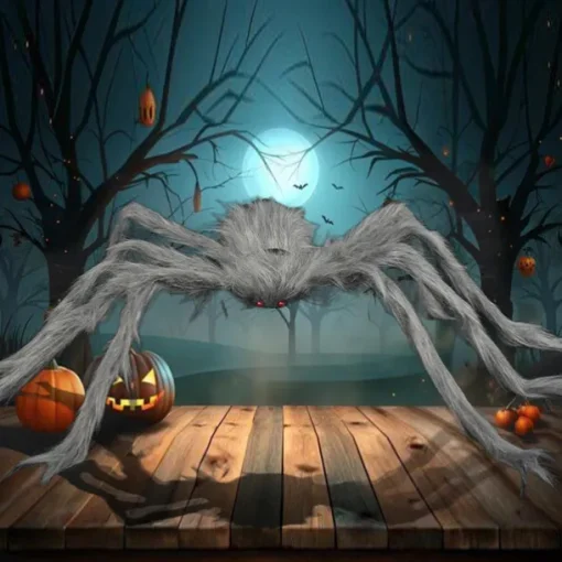 Halloween Decoration Outdoor Spider Large Giant Spider Scary Spiders Garden Horror Decorations Scary Stretchy Giant Spider for Yard, Patio, Lawn, Garden, Window, White Grey