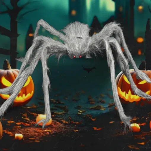 Halloween Decoration Outdoor Spider Large Giant Spider Scary Spiders Garden Horror Decorations Scary Stretchy Giant Spider for Yard, Patio, Lawn, Garden, Window, White Grey