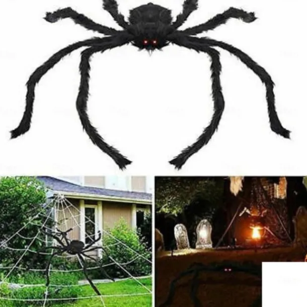 Halloween Decoration Spider, Outdoor Halloween Spider Decorations, Black Soft Hairy Scary Spider Realistic Large Spider Props for Home, Yard, Party Creepy Halloween Decor