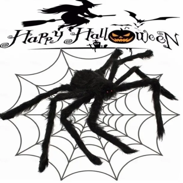 Halloween Decoration Spider, Outdoor Halloween Spider Decorations, Black Soft Hairy Scary Spider Realistic Large Spider Props for Home, Yard, Party Creepy Halloween Decor