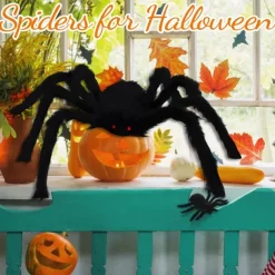 Halloween Decoration Spider, Outdoor Halloween Spider Decorations, Black Soft Hairy Scary Spider Realistic Large Spider Props for Home, Yard, Party Creepy Halloween Decor