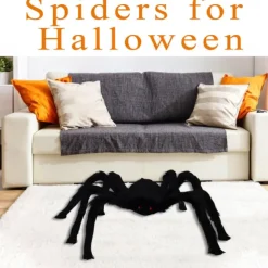 Halloween Decoration Spider, Outdoor Halloween Spider Decorations, Black Soft Hairy Scary Spider Realistic Large Spider Props for Home, Yard, Party Creepy Halloween Decor