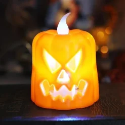 Halloween DecorationJack O Lantern Electronic Candle Light, Portable Candlestick Night Light, Ghost Festival Decoration, Props Atmosphere Layout, Suitable for Autumn Thanksgiving Table Decoration