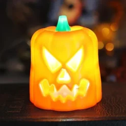 Halloween DecorationJack O Lantern Electronic Candle Light, Portable Candlestick Night Light, Ghost Festival Decoration, Props Atmosphere Layout, Suitable for Autumn Thanksgiving Table Decoration
