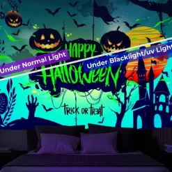 Halloween Decorations Backlight Tapestry Jack O Lantern UV Reactive Hanging Fluorescent Home Decoration Background Cloth Art Home Bedroom Living Room