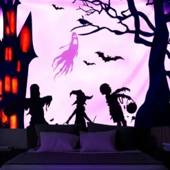 Halloween Decorations Backlight Tapestry Jack O Lantern UV Reactive Hanging Fluorescent Home Decoration Background Cloth Art Home Bedroom Living Room