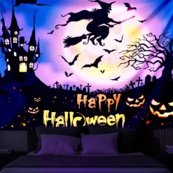 Halloween Decorations Backlight Tapestry Jack O Lantern UV Reactive Hanging Fluorescent Home Decoration Background Cloth Art Home Bedroom Living Room