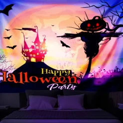 Halloween Decorations Backlight Tapestry Jack O Lantern UV Reactive Hanging Fluorescent Home Decoration Background Cloth Art Home Bedroom Living Room