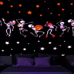 Halloween Decorations Backlight Tapestry Jack O Lantern UV Reactive Hanging Fluorescent Home Decoration Background Cloth Art Home Bedroom Living Room
