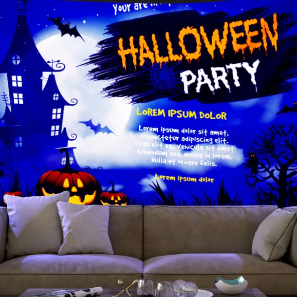 Halloween Decorations Backlight Tapestry UV Reactive Wall Hanging Pumpkin Cloth Fluorescent Home Decoration Background Cloth Art Home Bedroom Living Room Decoration