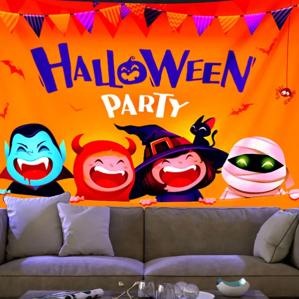 Halloween Decorations Backlight Tapestry UV Reactive Wall Hanging Pumpkin Cloth Fluorescent Home Decoration Background Cloth Art Home Bedroom Living Room Decoration