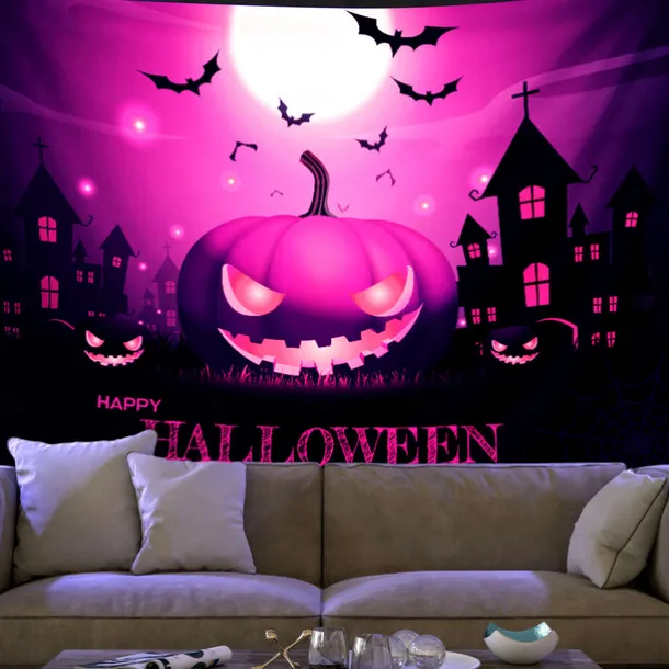 Halloween Decorations Backlight Tapestry UV Reactive Wall Hanging Pumpkin Cloth Fluorescent Home Decoration Background Cloth Art Home Bedroom Living Room Decoration