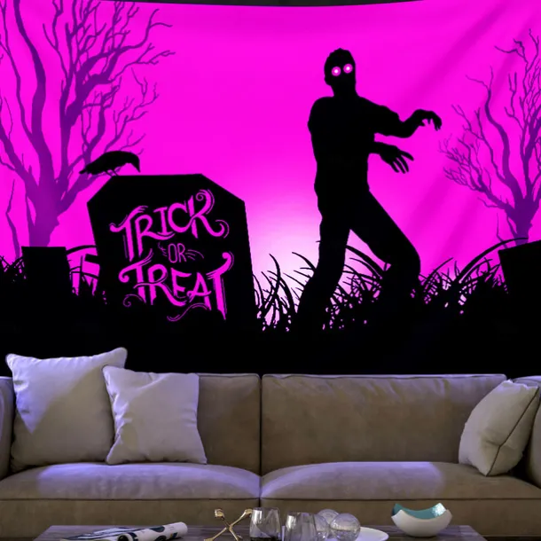 Halloween Decorations Backlight Tapestry UV Reactive Wall Hanging Pumpkin Cloth Fluorescent Home Decoration Background Cloth Art Home Bedroom Living Room Decoration