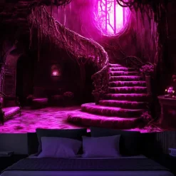 Halloween Decorations Blacklight Tapestry Glow Party Creepy Mansion Castle UV Reactive Glow in the Dark Psychedelic Trippy Misty Hanging Tapestry Wall Art Mural for Living Room Bedroom