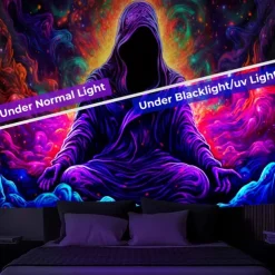 Halloween Decorations Blacklight Tapestry UV Reactive Glow in the Dark Glow Party Neon Ghost Psychedelic Trippy Misty Hanging Tapestry Wall Art Mural for Living Room Bedroom