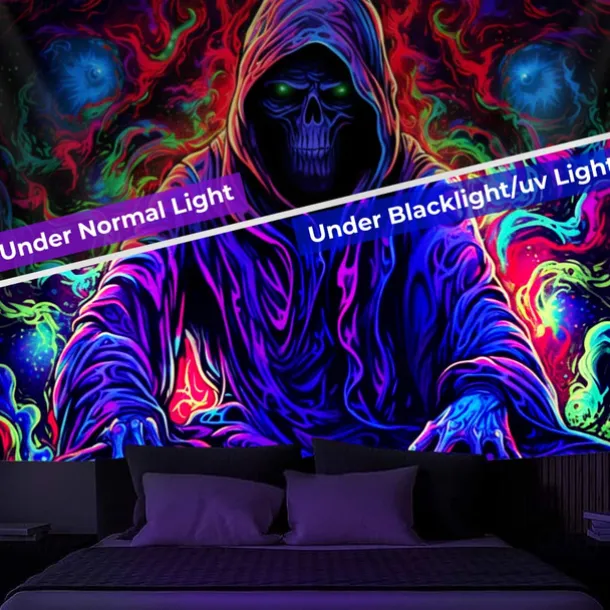 Halloween Decorations Blacklight Tapestry UV Reactive Glow in the Dark Glow Party Neon Ghost Psychedelic Trippy Misty Hanging Tapestry Wall Art Mural for Living Room Bedroom