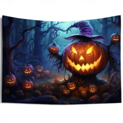 Halloween Decorations Blacklight Tapestry Jack O Lantern UV Reactive Glow in the Dark Glow Party Psychedelic Trippy Misty Hanging Tapestry Wall Art Mural for Living Room Bedroom