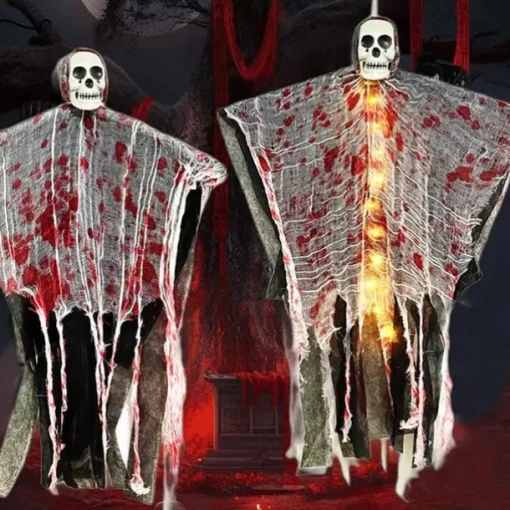 Halloween Decorations Blood-Stained Luminous Skull Hanging Ghost Outdoor Hanging Ghost Pendant Haunted House Secret Room Scene Layout