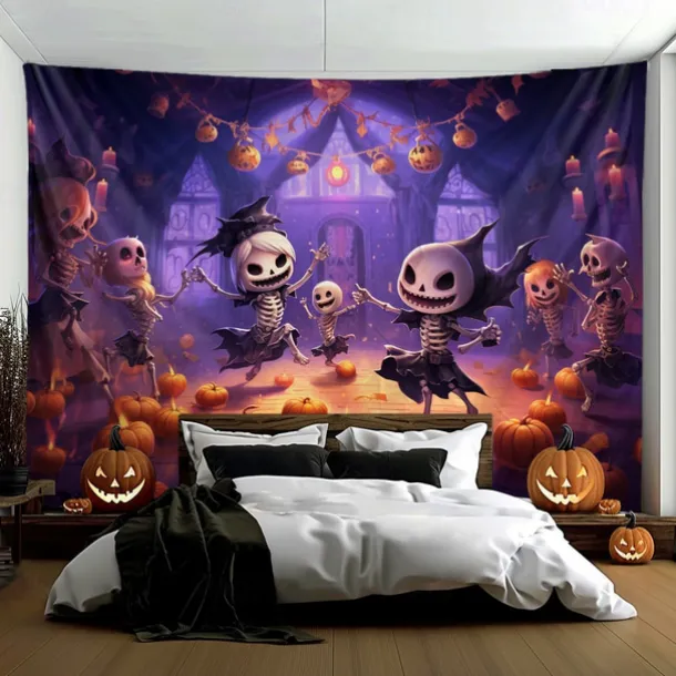 Halloween Decorations Cute Skeleton Hanging Tapestry Wall Art Large Tapestry Mural Decor Photograph Backdrop Blanket Curtain Home Bedroom Living Room