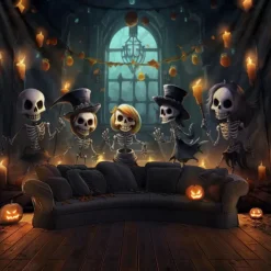 Halloween Decorations Cute Skeleton Hanging Tapestry Wall Art Large Tapestry Mural Decor Photograph Backdrop Blanket Curtain Home Bedroom Living Room
