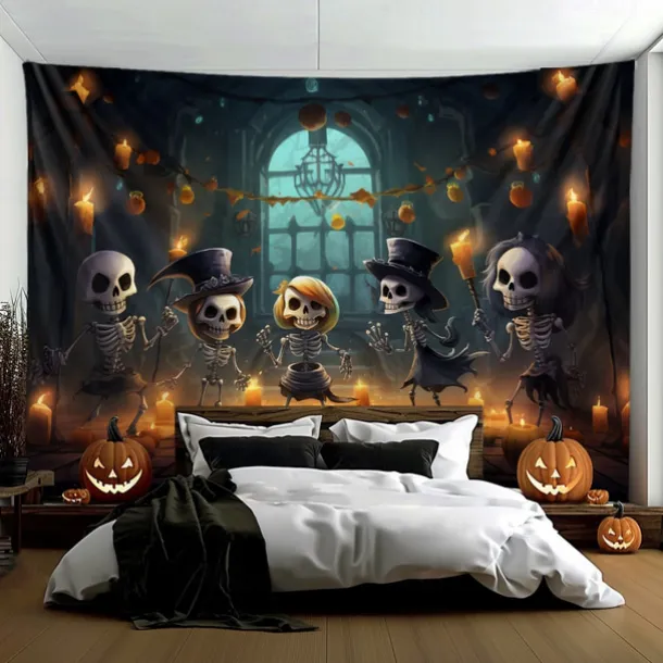 Halloween Decorations Cute Skeleton Hanging Tapestry Wall Art Large Tapestry Mural Decor Photograph Backdrop Blanket Curtain Home Bedroom Living Room