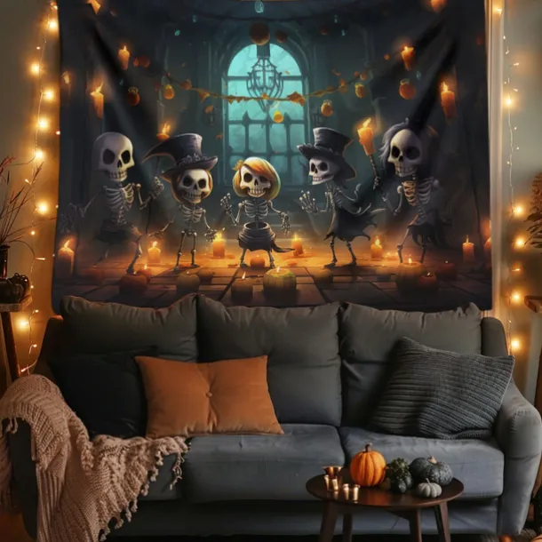 Halloween Decorations Cute Skeleton Hanging Tapestry Wall Art Large Tapestry Mural Decor Photograph Backdrop Blanket Curtain Home Bedroom Living Room