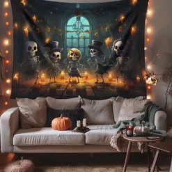 Halloween Decorations Cute Skeleton Hanging Tapestry Wall Art Large Tapestry Mural Decor Photograph Backdrop Blanket Curtain Home Bedroom Living Room
