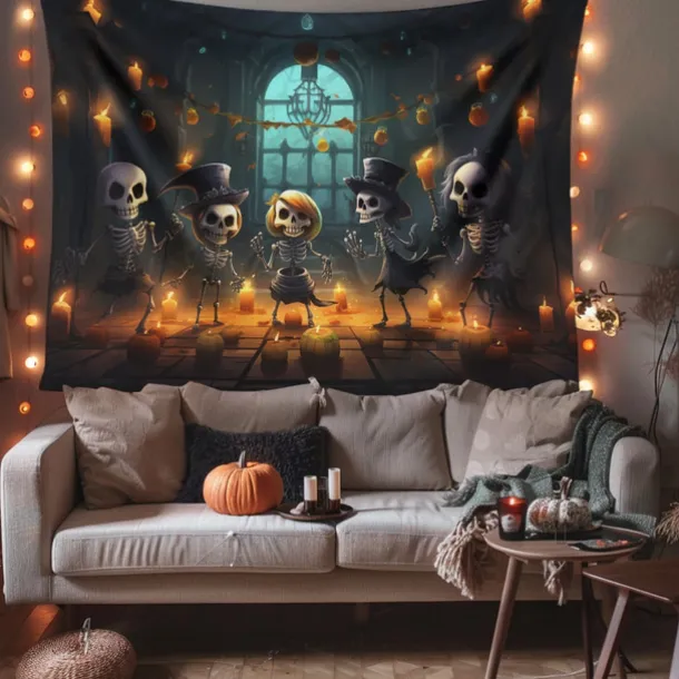 Halloween Decorations Cute Skeleton Hanging Tapestry Wall Art Large Tapestry Mural Decor Photograph Backdrop Blanket Curtain Home Bedroom Living Room