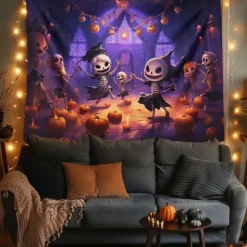 Halloween Decorations Cute Skeleton Hanging Tapestry Wall Art Large Tapestry Mural Decor Photograph Backdrop Blanket Curtain Home Bedroom Living Room