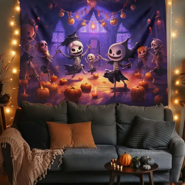 Halloween Decorations Cute Skeleton Hanging Tapestry Wall Art Large Tapestry Mural Decor Photograph Backdrop Blanket Curtain Home Bedroom Living Room