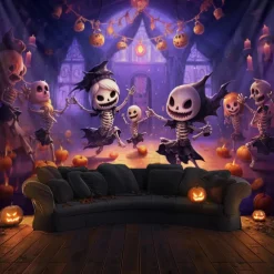 Halloween Decorations Cute Skeleton Hanging Tapestry Wall Art Large Tapestry Mural Decor Photograph Backdrop Blanket Curtain Home Bedroom Living Room