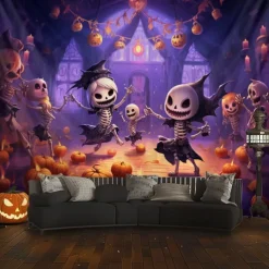 Halloween Decorations Cute Skeleton Hanging Tapestry Wall Art Large Tapestry Mural Decor Photograph Backdrop Blanket Curtain Home Bedroom Living Room