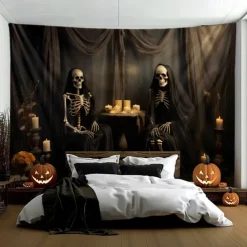 Halloween Decorations Death Pumpkin Hanging Tapestry Wall Art Large Tapestry Mural Decor Photograph Backdrop Blanket Curtain Home Bedroom Living Room Decoration