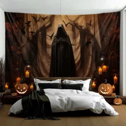 Halloween Decorations Death Pumpkin Hanging Tapestry Wall Art Large Tapestry Mural Decor Photograph Backdrop Blanket Curtain Home Bedroom Living Room Decoration