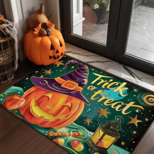 Halloween Decorations Doormat Evil Pumpkin Ghost Kitchen Mat Floor Mat Non-Slip Area Rug Oil Proof Rug Indoor Outdoor Mat Bedroom Decor Bathroom Mat Entrance Rug