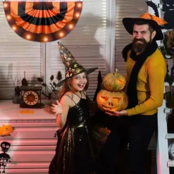 Halloween Decorations Flag Bunting Half Fan Flag Halloween Yard Hanging Bunting Flag Banner with Grommets for Porch Yard Outdoor Festival Patio Lawn Garden Party Decor