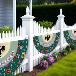 Halloween Decorations Flag Bunting Half Fan Flag Halloween Yard Hanging Bunting Flag Banner with Grommets for Porch Yard Outdoor Festival Patio Lawn Garden Party Decor