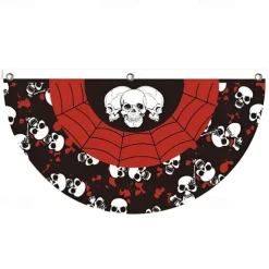 Halloween Decorations Flag Bunting Half Fan Flag Halloween Yard Hanging Bunting Flag Banner with Grommets for Porch Yard Outdoor Festival Patio Lawn Garden Party Decor
