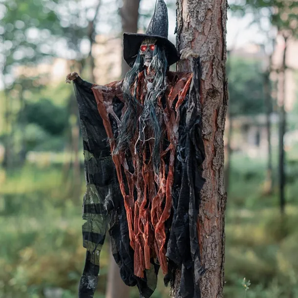 Halloween Decorations for Outdoors - Halloween Animatronic Hanging Skull Ghost Decoration with Glowing Eyes, Halloween Haunted House Props and Party Decor, Suitable for Indoor/Outdoor Displays