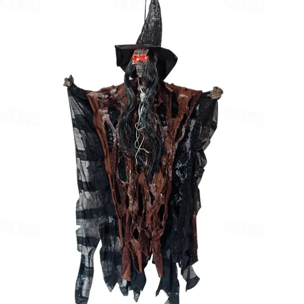 Halloween Decorations for Outdoors - Halloween Animatronic Hanging Skull Ghost Decoration with Glowing Eyes, Halloween Haunted House Props and Party Decor, Suitable for Indoor/Outdoor Displays