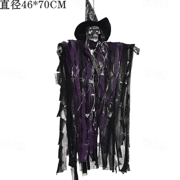 Halloween Decorations for Outdoors - Halloween Animatronic Hanging Skull Ghost Decoration with Glowing Eyes, Halloween Haunted House Props and Party Decor, Suitable for Indoor/Outdoor Displays