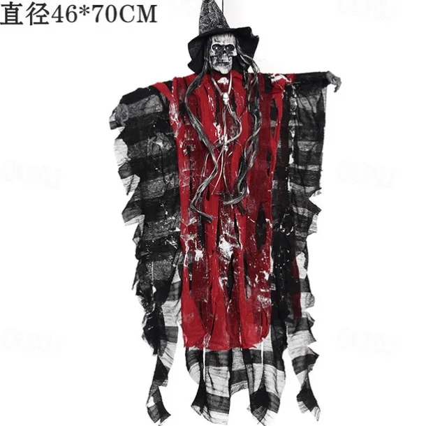 Halloween Decorations for Outdoors - Halloween Animatronic Hanging Skull Ghost Decoration with Glowing Eyes, Halloween Haunted House Props and Party Decor, Suitable for Indoor/Outdoor Displays