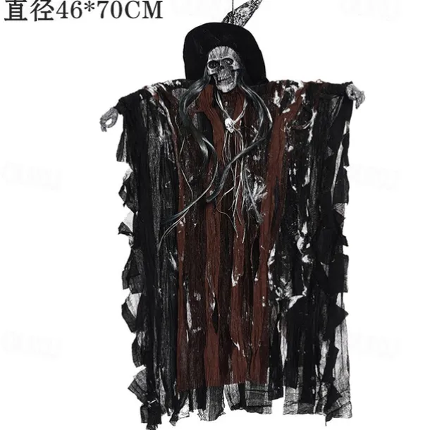 Halloween Decorations for Outdoors - Halloween Animatronic Hanging Skull Ghost Decoration with Glowing Eyes, Halloween Haunted House Props and Party Decor, Suitable for Indoor/Outdoor Displays