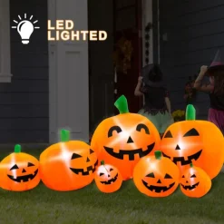 Halloween Decorations 10ft Long Inflatable Pumpkin Light, LED Blow Up Light Up Pumpkin Decor Indoor Outdoor Holiday Art Decor Decorations