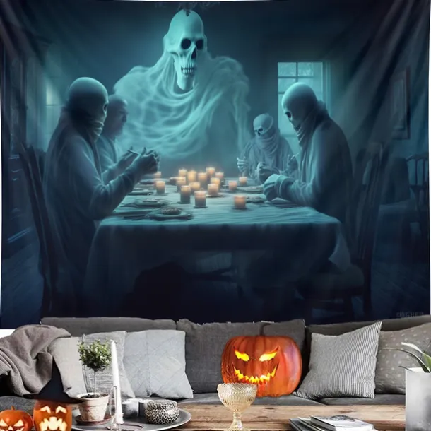 Halloween Decorations Ghosts Dinner Hanging Tapestry Wall Art Large Tapestry Mural Decor Photograph Backdrop Blanket Curtain Home Bedroom Living Room Decoration Pumpkin Haunted House