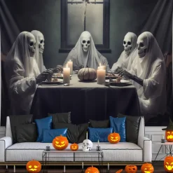 Halloween Decorations Ghosts Dinner Hanging Tapestry Wall Art Large Tapestry Mural Decor Photograph Backdrop Blanket Curtain Home Bedroom Living Room Decoration Pumpkin Haunted House