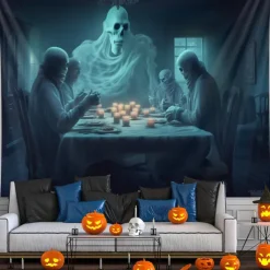 Halloween Decorations Ghosts Dinner Hanging Tapestry Wall Art Large Tapestry Mural Decor Photograph Backdrop Blanket Curtain Home Bedroom Living Room Decoration Pumpkin Haunted House