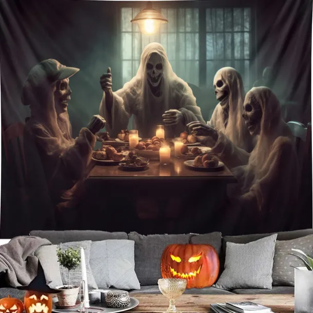 Halloween Decorations Ghosts Dinner Hanging Tapestry Wall Art Large Tapestry Mural Decor Photograph Backdrop Blanket Curtain Home Bedroom Living Room Decoration Pumpkin Haunted House