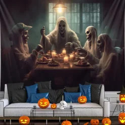 Halloween Decorations Ghosts Dinner Hanging Tapestry Wall Art Large Tapestry Mural Decor Photograph Backdrop Blanket Curtain Home Bedroom Living Room Decoration Pumpkin Haunted House