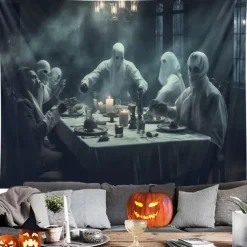 Halloween Decorations Ghosts Dinner Hanging Tapestry Wall Art Large Tapestry Mural Decor Photograph Backdrop Blanket Curtain Home Bedroom Living Room Decoration Pumpkin Haunted House